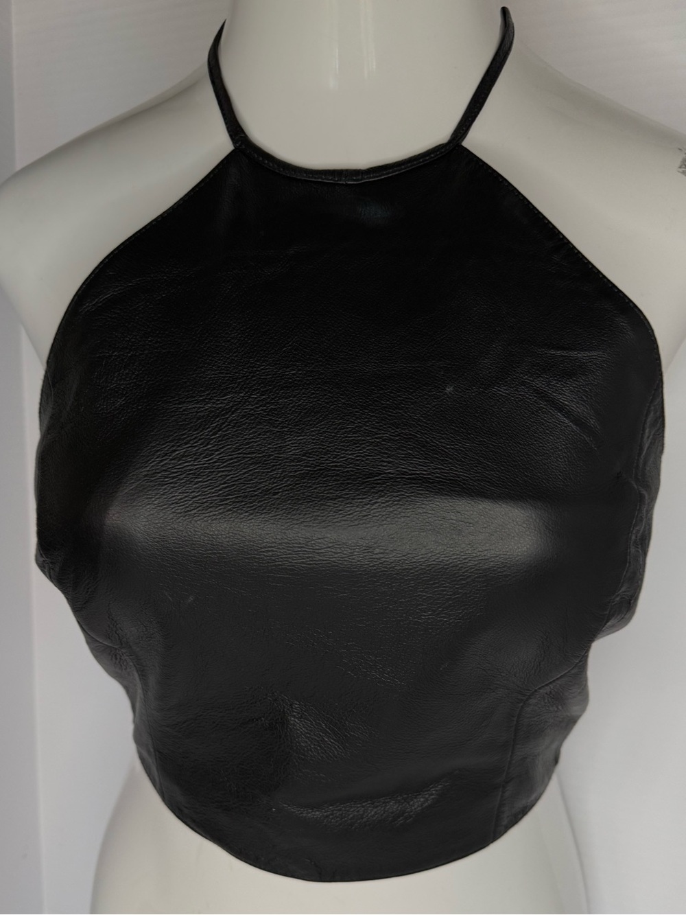 Black 100% genuine Leather Halter Crop Top